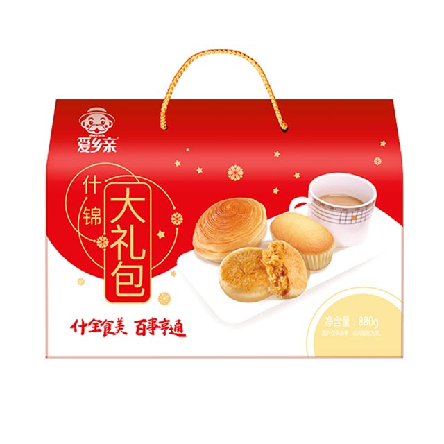 爱乡亲大礼包 可定制 礼盒装880克 手撕包 肉松饼 欧式蛋糕